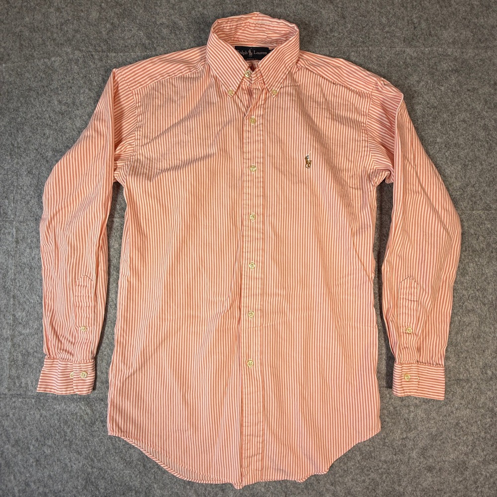 Polo Ralph Lauren Button Down Shirt Mens 14.5 32/33 Orange White Stripped